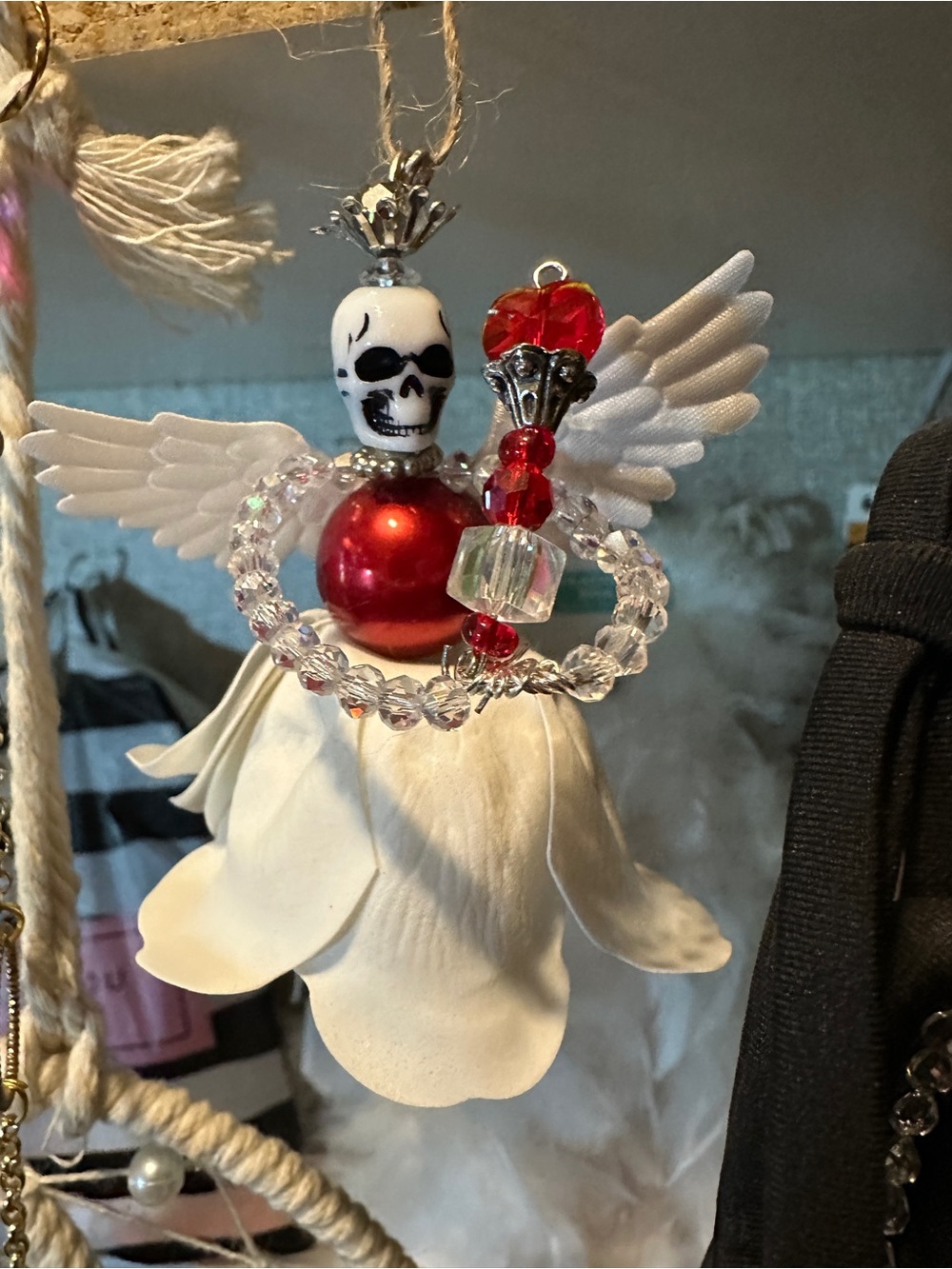 Red Beaded Skull Angel Ornament - Home Accents